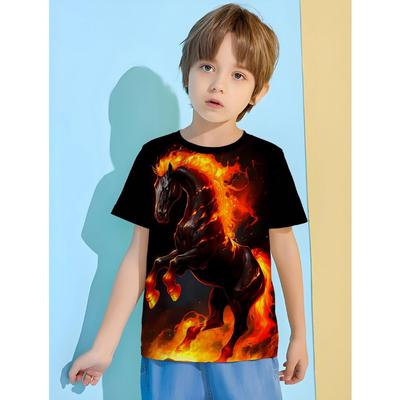 Camiseta infantil 3D Fire Horse, roupa para menino, camiseta infantil, roupa infantil para meninos, tops, camiseta de manga curta para menino