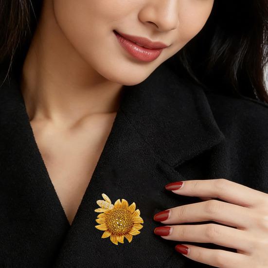 Strass-Bienen-Sonnenblumen-Brosche aus Zinklegierung, Blumen-Anstecknadel, Dekoration für Pullover, Strickjacken, Mäntel und Businessanzüge, Herren- und Damenbekleidungsaccessoires