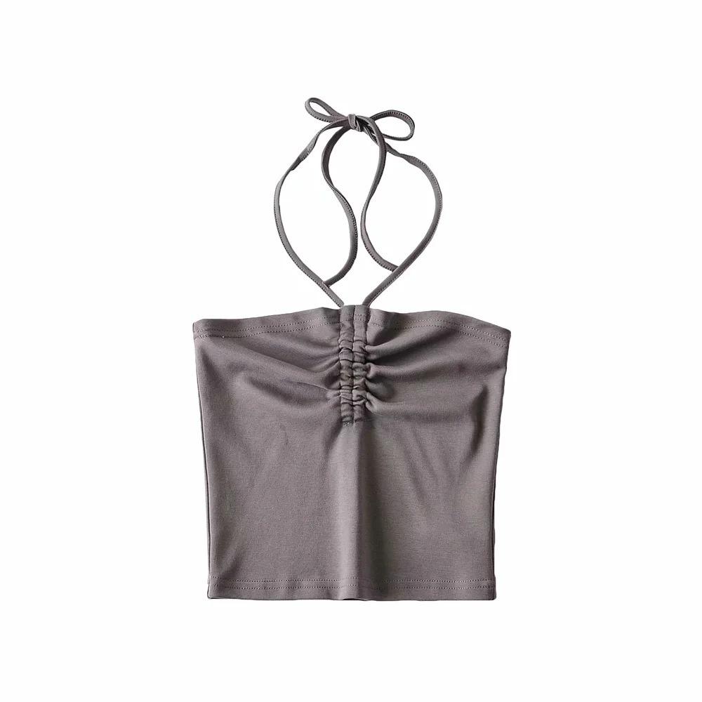 European And American Style Drawstring Neck Vest, Fashionable New Short Style Slim Fit Camisole Top For Women
