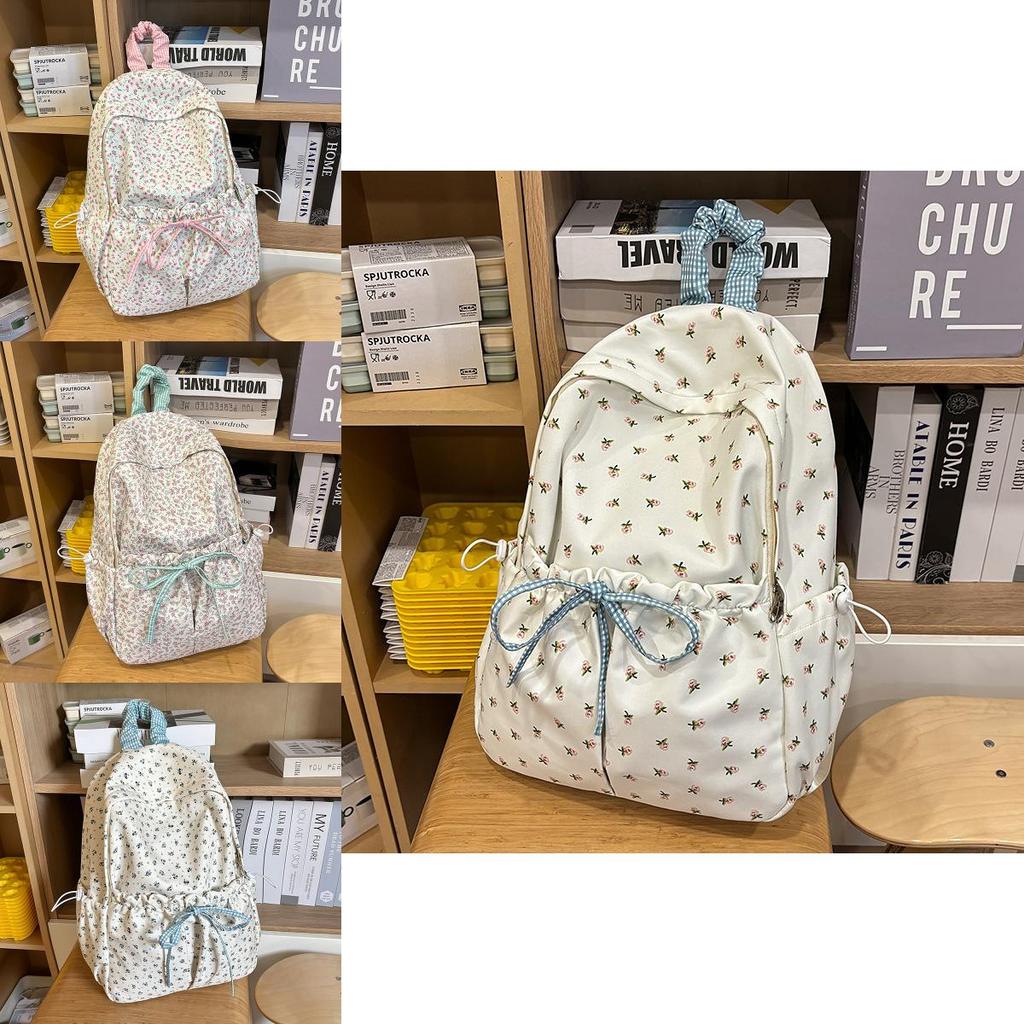 Nylon Floral Backpack For Teens With Drawstring Design For Teen Girls Daily Carry