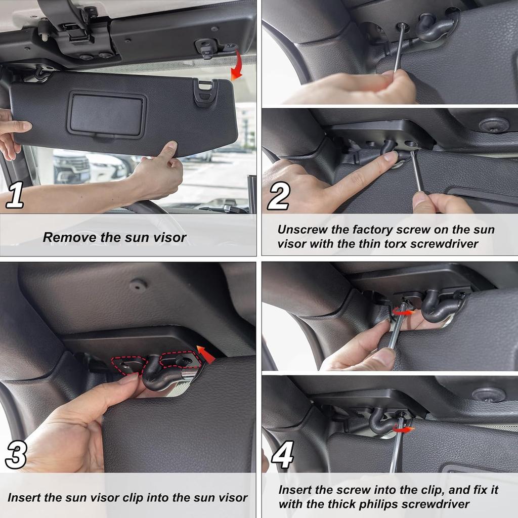 Sun Visor Repair Kit Compatible with 2018 Jeep Wrangler JK/2018- Wrangler JL/- Gladiator JT Interior Accessories Aluminum Alloy Sun Visor Fixing Clip