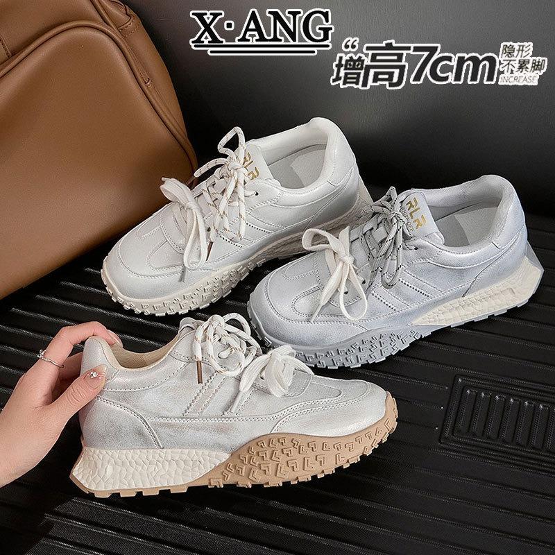 Leather inner heightening women's shoes spring new lightweight platform casual sports dad shoes