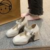 Mary Jane shoes thick heel waterproof platform thick sole heightening Japanese Spice Girl patent leather black temperament French high heel small lea