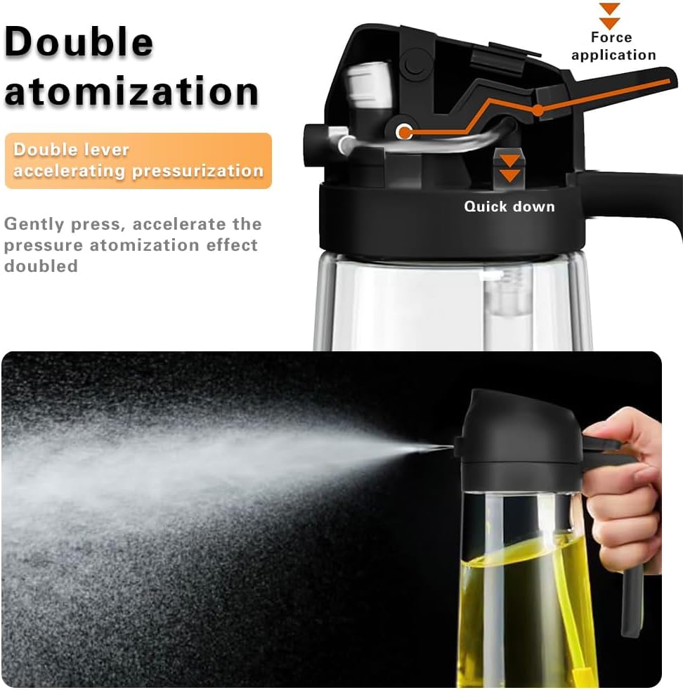 2 in 1 Oil Sprayer, Oil Sprayer for Kitchen Cooking, 470ml Oil Spray Bottle for Home