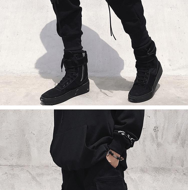 Men's Slim Fit Chinese Style Work Pants with Zipper and Ribbon Detail