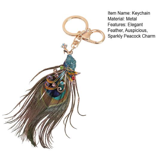 Rhinestone Peacock Keychain Enamel Peacock Charm with Feather Sparkly Peacock Key Chain Bag Charm Gift for Women Men