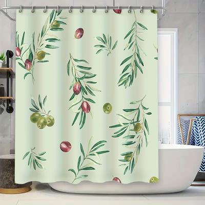 Groene Bladeren Bad Douchegordijn Olijftak Waterdichte Stof Wanddecoratie Witte Groene Rode Kleuren Patroon Ontwerp Pe