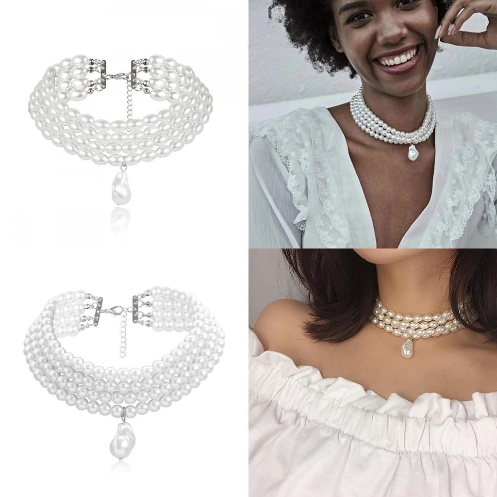Baroque Pearl Necklace For Women Handmade Multilayer Geometric Design With Elegant Style