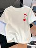 Heart Shaped Music Note Print Tshirt Minimalist Graphic Short Sleeve Round Neck Casual Tops Unisex Spring Summer Essential Tee
