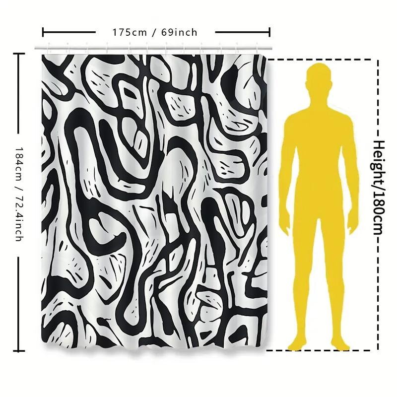 Fashionable Black White Abstract Pattern Waterproof Mildew Resistant Easy Clean Bathroom Decor Curtain Easy To Clean & Maintain