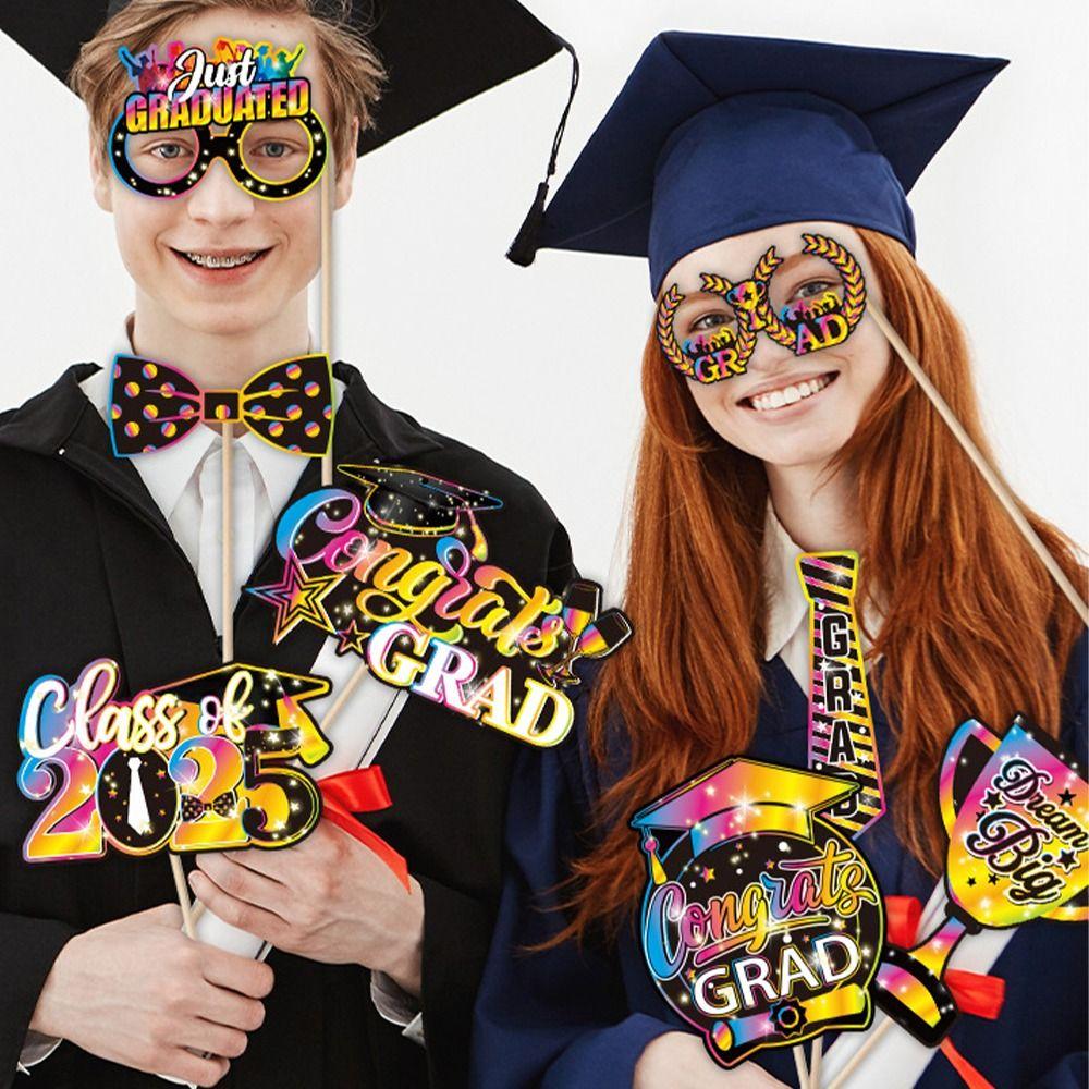 30pcs Congratulation 2025 Graduation Photo Props Dress Up Costume Mask  Graduation Season