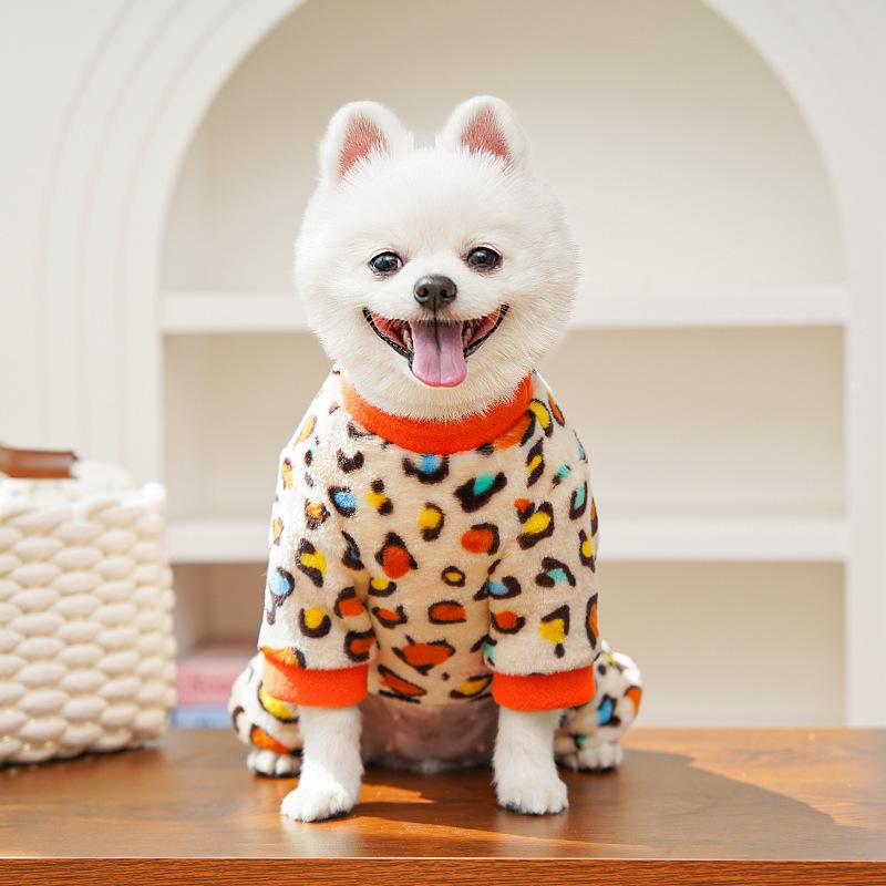 Cat Clothes Warm Leopard Print Dinosaur Four-Legged Dog Clothes Autumn Winter Velvet Clothes Bear Pet Products