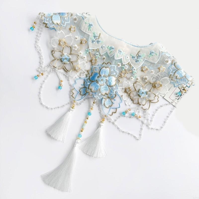 N7YD Ancient Horse Face Skirt Collar Embroidery Flower Decorative Collar for Festival