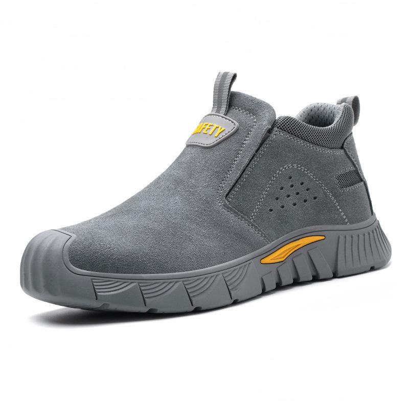 

men s casual steel toe covers working safety boots cow suede leather welding shoes worker security ankle botas protect footwear 275 серый