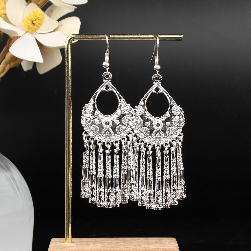 Turquoise Earrings Bohemian Drop Ear Earrings with Tassels, Geometric Alloy, Retro Style, Boastful Ear Accessories