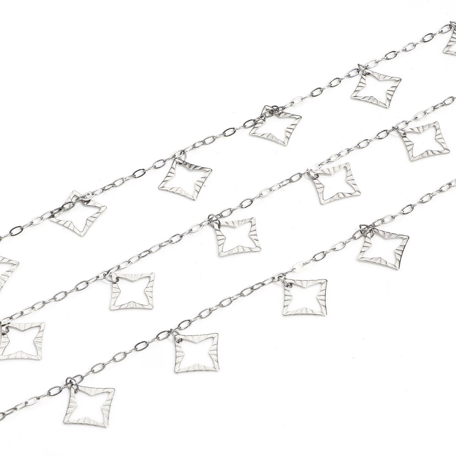 

1 M 304 Stainless Steel Cross Star Heart Pendants Chain For Diy Necklace Bracelet Handmade Jewelry Making Findings Silver Color 1.5mm wide