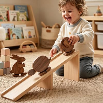 Handgefertigte Lauffiguren aus Holz Tierfiguren Lernspielzeug Hase Elefant Schildkröte Statuen Lustige Mechanische Kinetische Laufende Skulpturen für Mädchen Jungen