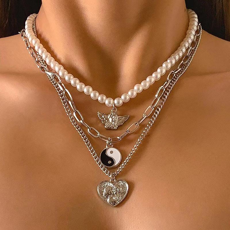 YWZIXLN Trend Elegant Jewelry Wedding Multilayer Pearl Necklace For Women White Imitation Pearl Choker Necklace N0323