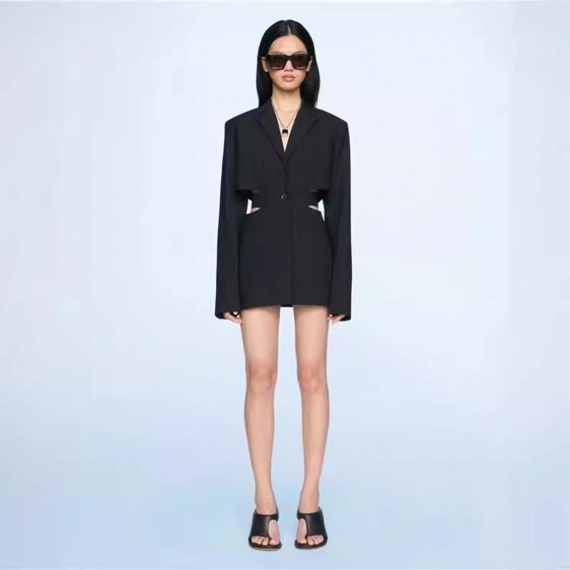 Elegant Designer Hollowed-Out Waist Slim-Fit One-Button Little Black Suit Dress