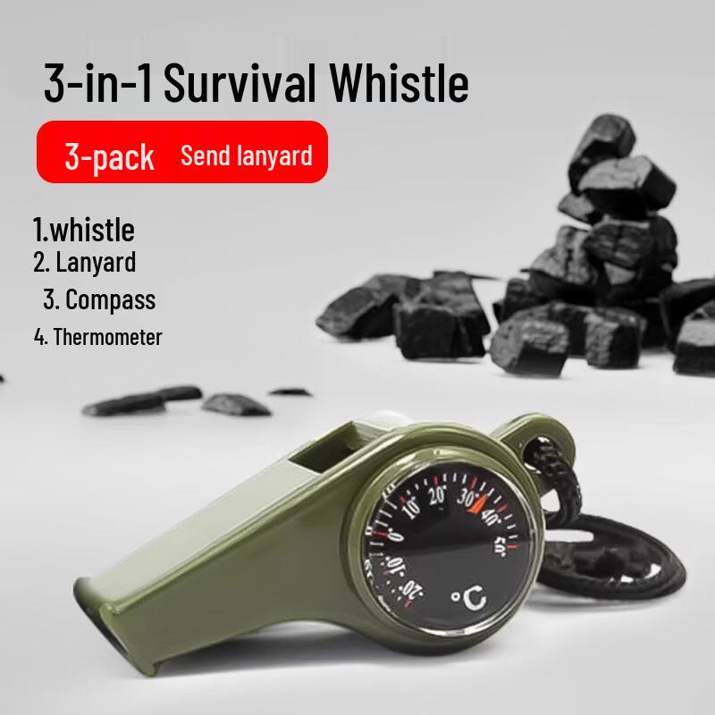 3-in-1 Survival Whistle with Compass (3-Pack)
