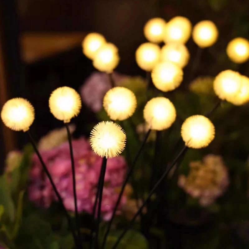 Solar Dandelion Lights, 6 Heads Always on/Flashing Lawn Lamp, LED Landscape Lighting Garden Decoration, Ground Plug Light