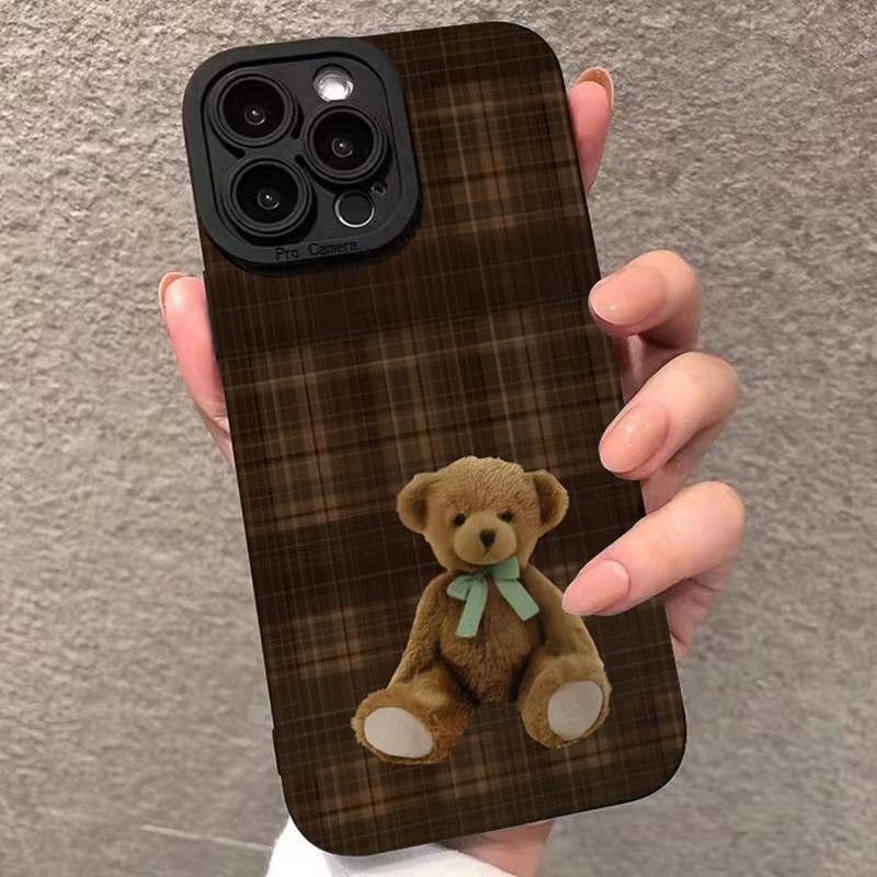 

Vintage Plaid Bear Patterns Phone Case For iPhone 17 Pro Max 16 Pro 15 14 13 Mini 12 11 Pro Max 16E 17Air hockproof Soft Cover iPhone XS Max