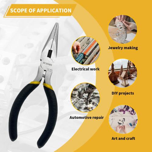 BOOSDEN Long Nose Pliers, All-Purpose Long Nose Pliers, Tapered with Spring and Hole, 5-Piece Set, Precision Pliers, 127mm, Electrician's Tool (5-Piec