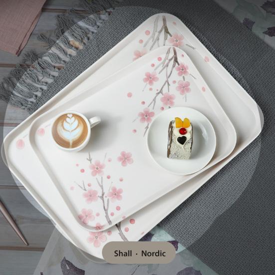 Snack Tray Floral Design Heat Resistant Display Melamine Cherry Blossom Pattern Dining Table Coffee Cup Plate for Kitchen