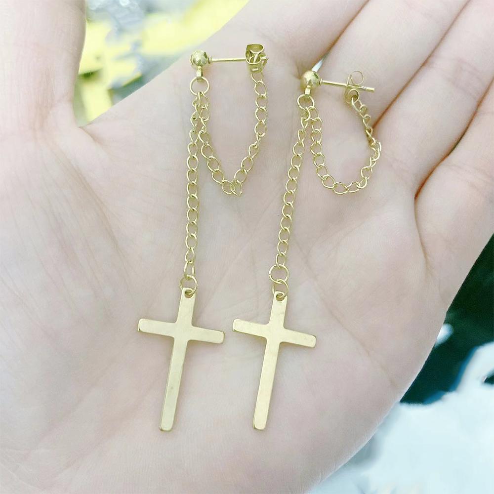 2 Pack Silver Cross Drop Earrings Gothic Long Tassel Hanging Earrings Unisex Jewelry Gift