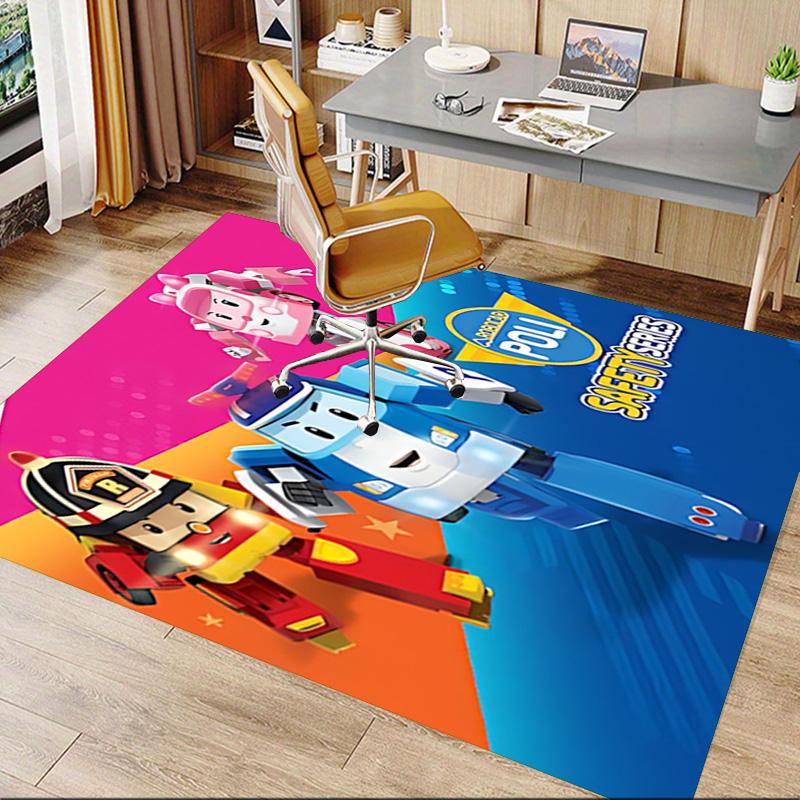 1pc Robocar Poli Adventure Carpet for Playroom Bedroom Living Room Sofa Home Decor,kids Game Area Rug Non-slip Floor Mat Y730150