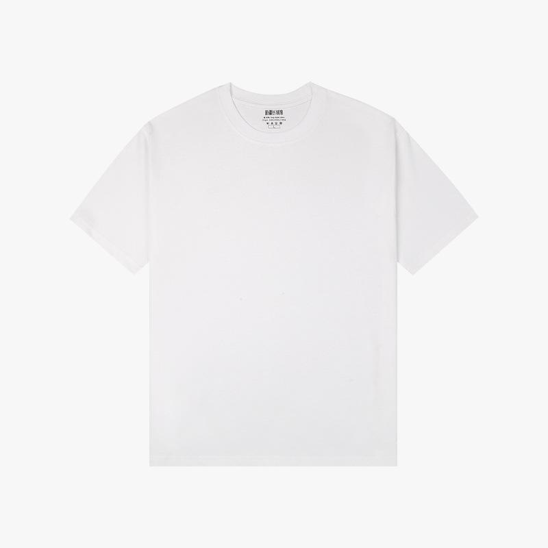 Men's Japanese Style 310g Heavy Cotton Loose T-Shirt - Solid Color, Round Neck, Short Sleeves