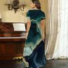 Women Plus Size V Neck Short Sleeve Printed Straight Maxi Dress