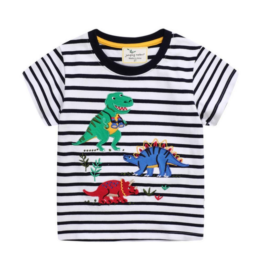 Jumping Meters 2-7T Arrival Striped Summer Boys Girls Tees Animals Cars Embroidery Kids Top Fashion Baby Clothes