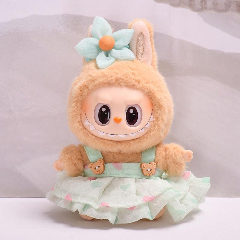 Trägerrock-Set Erste und Zweite Generation Labubu Sitzende Party Vinyl Blind Box Riemen Stoff Kleidung Niedlicher Rock Babykleidung