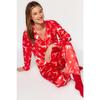 Set de pijama țesute cu pantaloni-cămașă din satin cu tematică de Anul Nou bleumarin-multicolor Thmaw24pt00037
