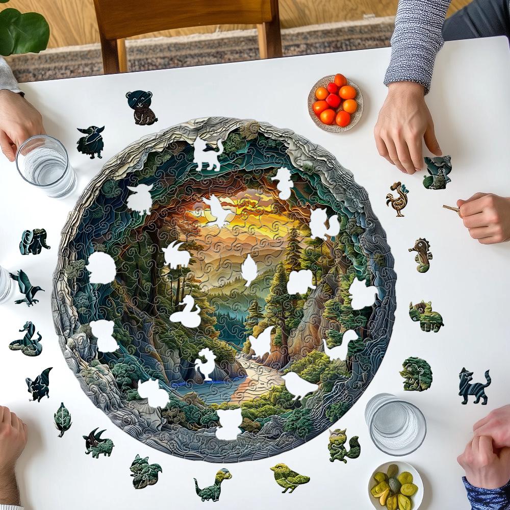 Einzigartiges Tierförmiges Waldhöhlen-Design 3D Holzpuzzle - Puzzle-Spielzeug für Erwachsene - Stressabbauendes Geschenk - Unregelmäßiges Sperrholz Holz