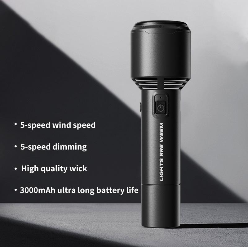

Portable Handheld Fan with Flashlight USB Rechargeable 5-Speed Wind Cooling Fan Beige