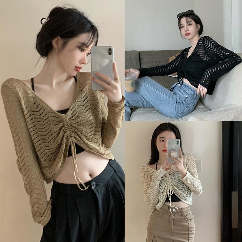 

Sun Protection Shirt Top Blouse Pullovers Long Sleeve Drawstring Women s Knitted Tops