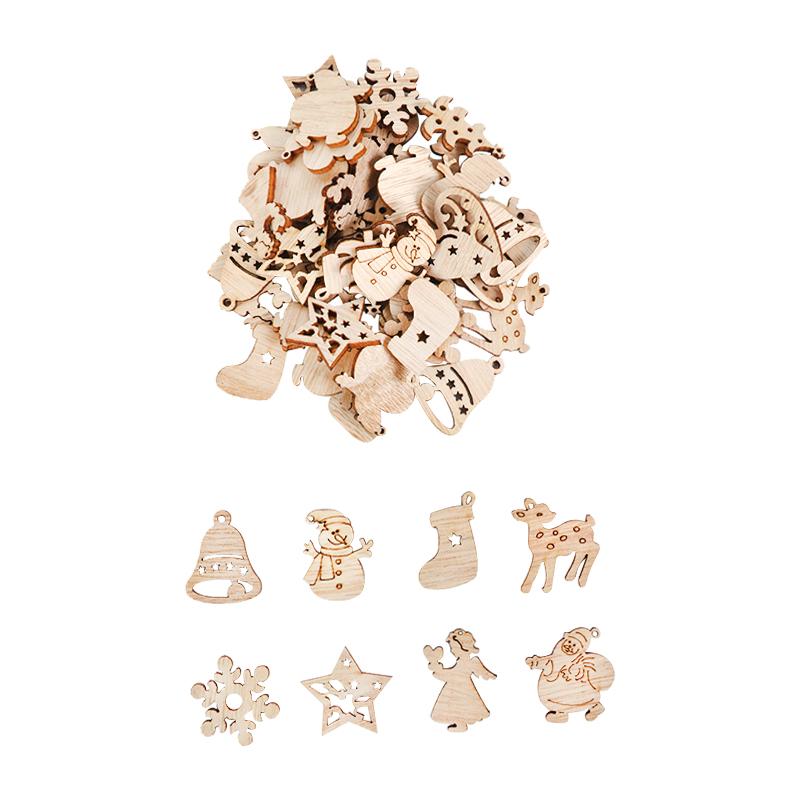 50/100pcs Christmas Natural Wooden Chip Santa Snowman DIY Wood Crafts Christmas Tree Hanging Ornament Pendant Navidad xmas Decor