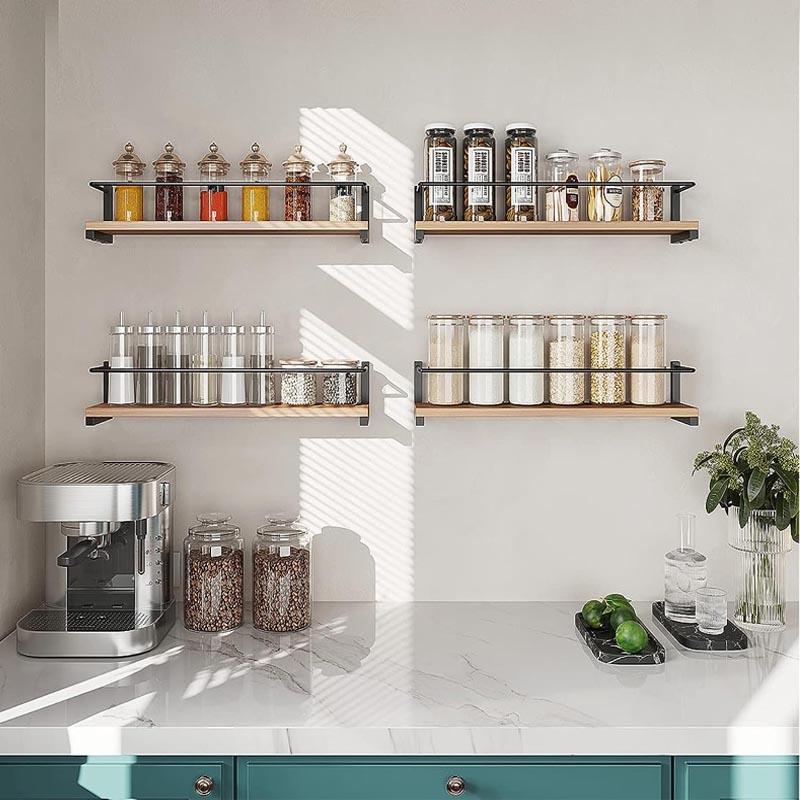 Spice Rack Wall Mounted, Rustic Wood Hanging Rack for Over the Stove, Kitchen Wall, 2 Pack