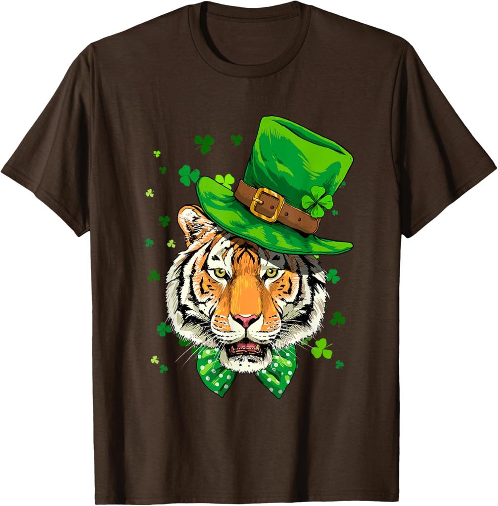 Tiger Leprechaun St. Patrick's Day Grafik T-Shirt Atmungsaktiv Rundhals Kurzarm T-Shirt für Herren