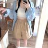 Elastic Waist Washing Pure Cotton Tooling Wide-leg Shorts Casual, Thin and Baggy
