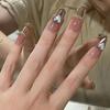 Love Heart Magic Mirror Wearable Nail Art - 24 False Nail Patches with Mirror Powder French Design