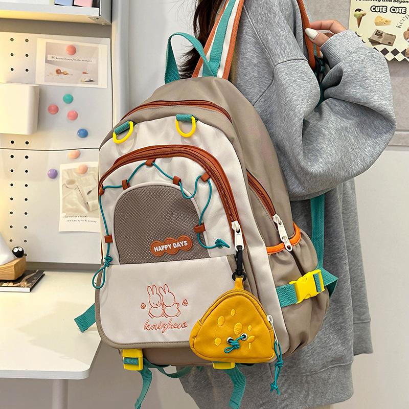Schoolbag Korean version contrasting color cute backpack female student large capacity casual backpack light travel double backpack plush element