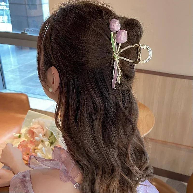 High End Minimalist Tulip Shaped Grab Clip  Exquisite Women's Hair Accessories Fashionable and Beautiful Metal Shark Clip