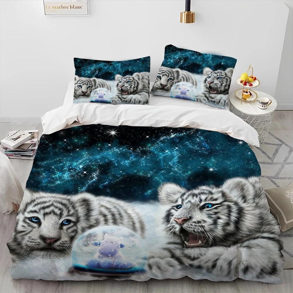 3-teiliges Bettwäscheset mit Tiger-, Leoparden- und Wolf-Tiermotiv, 3D-Druck, Bettbezug, Bettwäscheset, bequem, atmungsaktiv, Luxus-Bettlaken, Baumwollbettwäsche