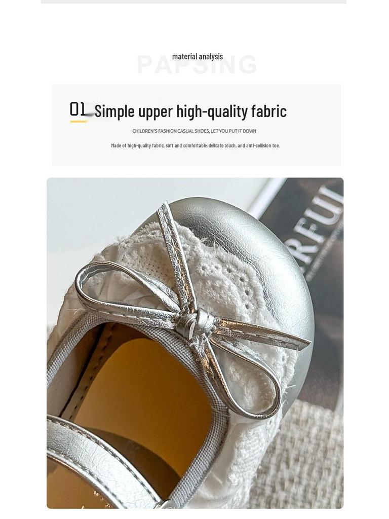 2026 Spring Girls' Bow Princess Soft Sole Leather Loafers