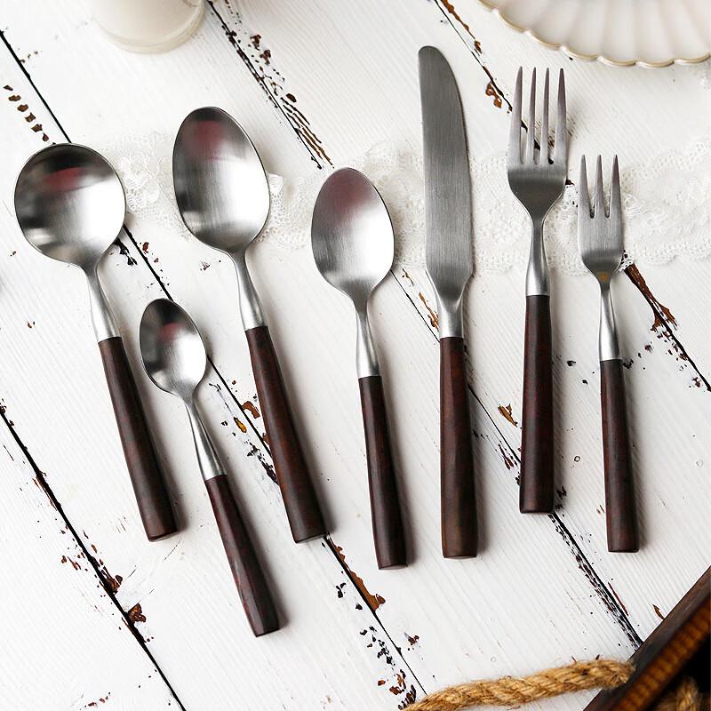 Zhi Xun Wooden Handle Matte Stainless Steel Dinner Fork Set