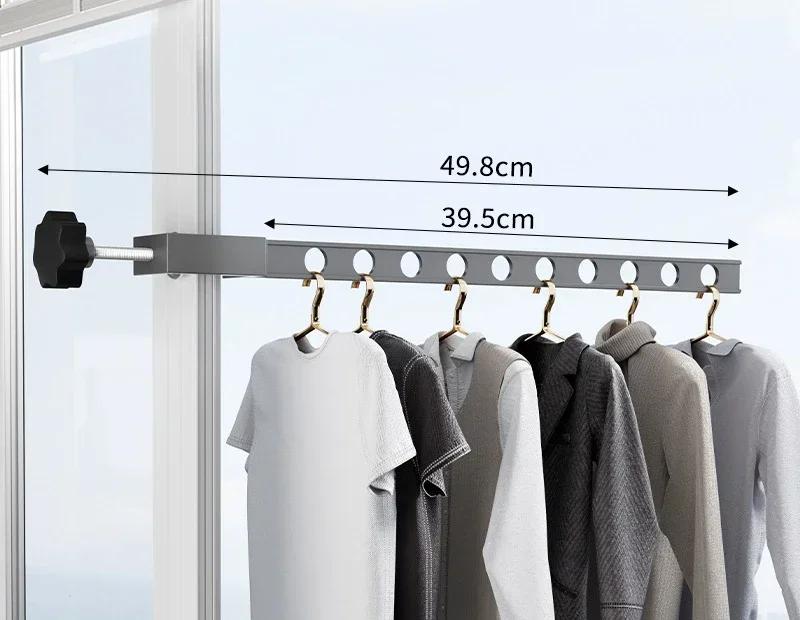 No-Punch Aluminum Drying Rack, Wall Mounted Space Saving Clothes Rod with 10 Holes,Non-Slip Coat Holder for Balcony Bedroom