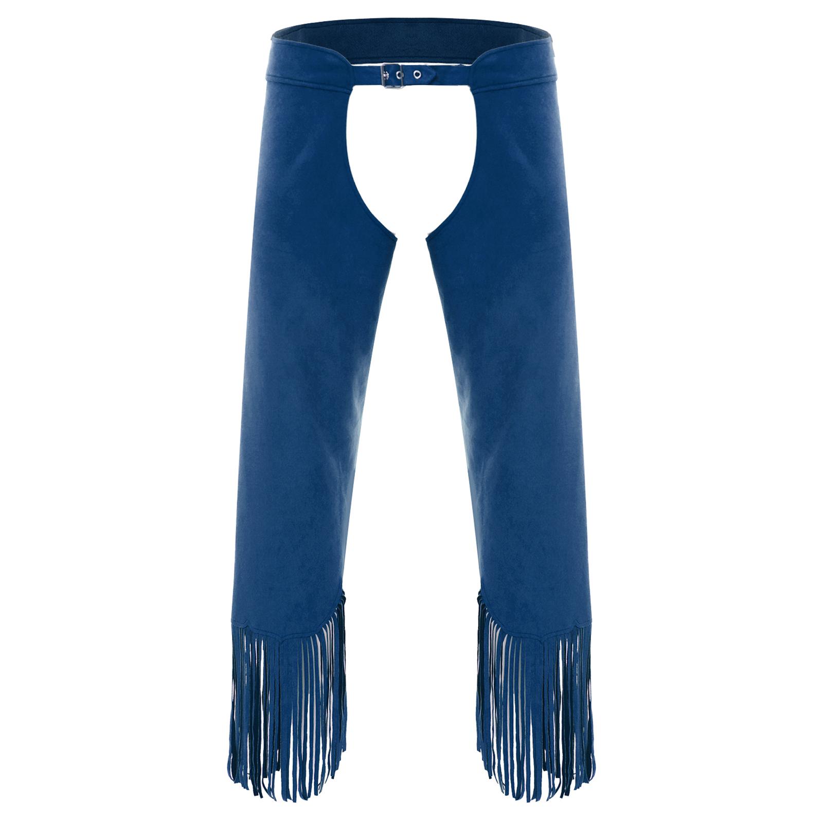 YDT-adult Heren Vintage Cowboy Chaps Verstelbare Gespriemen Open Kruis Split Franje Suède Leer Broek voor Halloween M